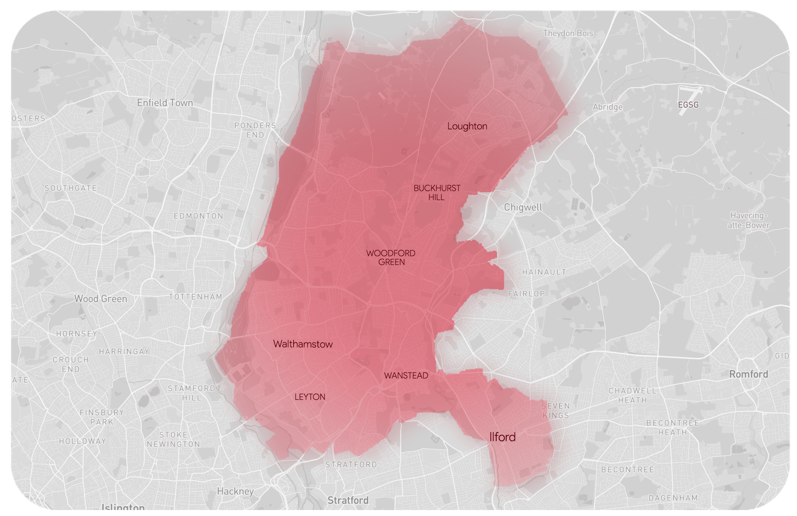 Map of areas covered